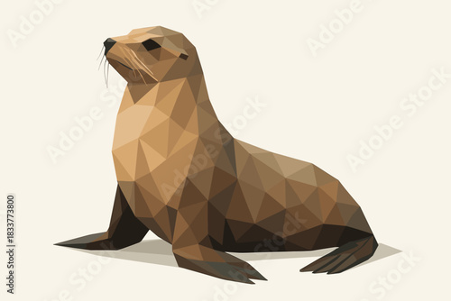 Geometric low poly sea lion design with neutral background