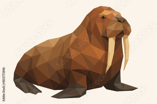 Low poly walrus art design: geometric animal style in brown tones