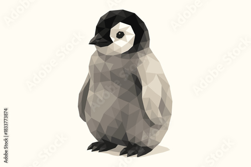 Geometric low poly baby penguin on white background