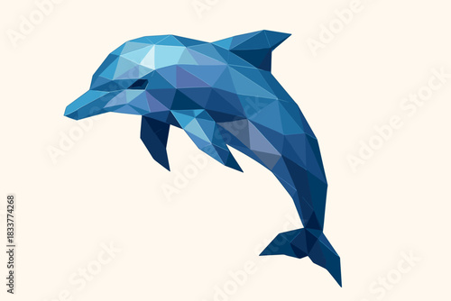 Geometric dolphin art in blue tones: angular marine design