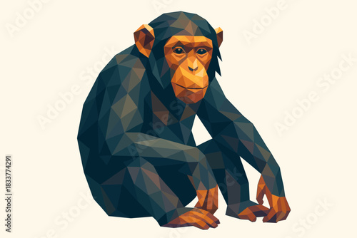 Geometric primate art featuring low poly chimpanzee design