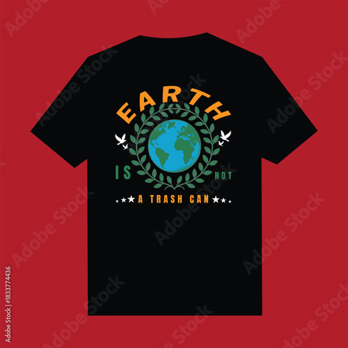 Black t shirt with earth and birds graphic planet globe