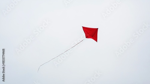 perigee. Broken kite string, kite drifting away in gray overcast sky, minimalist composition. wellbeing guides, coaching materials, designed for mental health education and mindfulness programs.