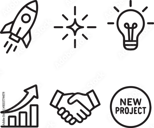 Modern line icon set representing startup innovation idea launch business growth