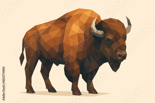 Geometric polygon bison illustration in low poly style