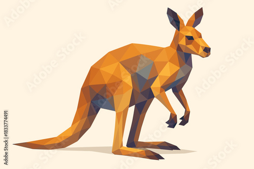 Geometric kangaroo in low poly art style on neutral background