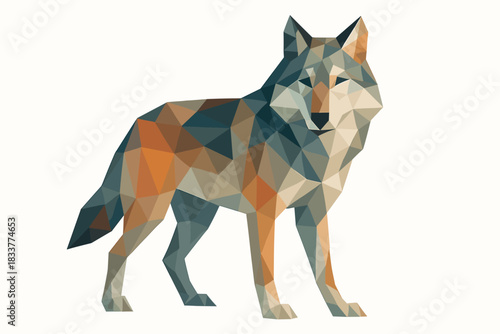 Low poly wolf design in geometric style with colorful facets