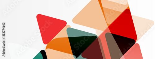 Abstract geometric shapes overlap. Warm, cool colors blend creating modern design. Minimalist composition, clean lines present visual interest.