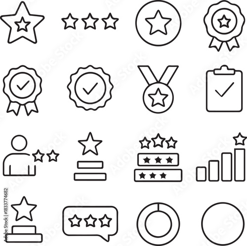 Minimal vector icon set for performance rating review scoring evaluation results