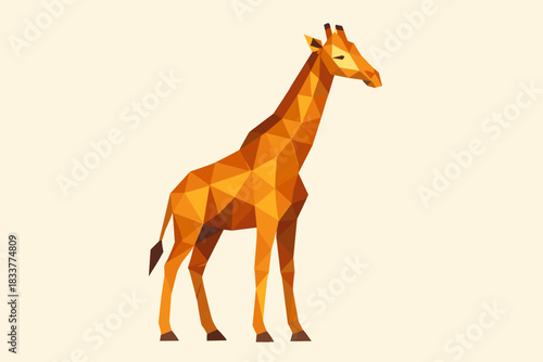 Geometric giraffe in low poly art style on light background
