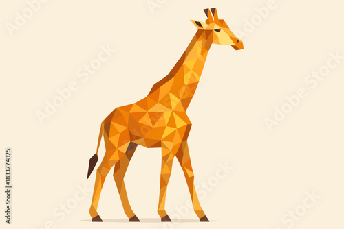 Geometric giraffe art in vibrant low poly style on neutral background
