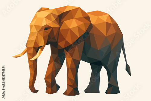 Polygonal elephant design with geometric low poly style featuring vibrant triangular patterns
