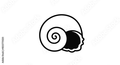 Minimalist black and white logo icon featuring a human head silhouette creatively combined inside a swirling snail shell design.