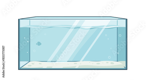 Empty glass aquarium with clean water a single small fish and sand on the bottom isolated on a white background vector.