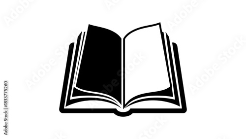 Open book icon in black and white design for literature and education themes