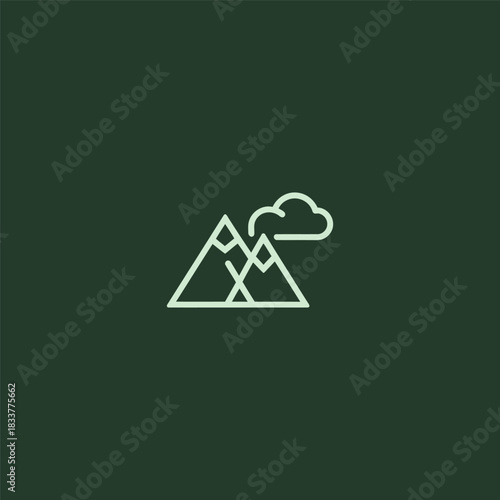 Mountain and cloud logo in simple clean minimalist line art style.