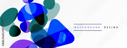 Abstract shapes overlap, creating vibrant blue, purple hues. Minimalist design suits backgrounds, presentations, modern visuals.