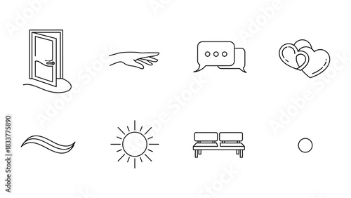 Minimalist line icons collection: home, communication, love, nature, furniture