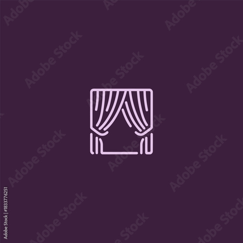 Curtain line art logo with elegant minimalist stage drapery outline.