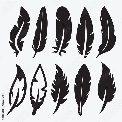 Vintage feather vector icon set
