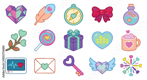 Cute vibrant heart icons for Valentine's Day designs and social media content creation