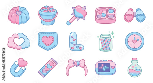 Pastel Kawaii Icons Set perfect for cute designs, stickers, and social media content creation
