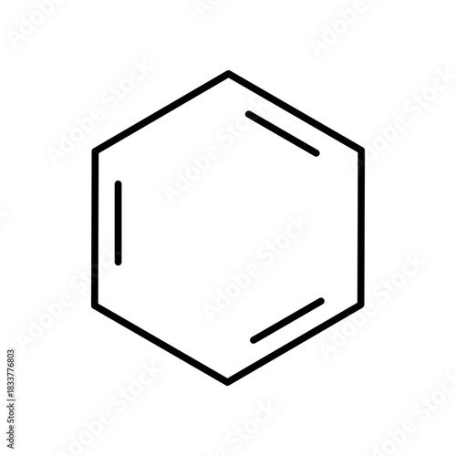Chemical structure diagram of benzene molecule showing the hexagonal ring with alternating double bonds