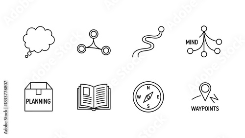 Minimalist icons for mind mapping and strategic planning