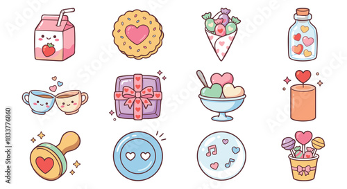 Sweeten your designs with adorable love themed treats and gifts kawaii style vector art