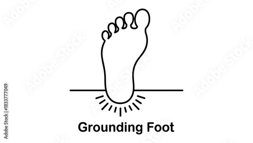 Minimalist outline depiction of foot touching ground with radiating lines