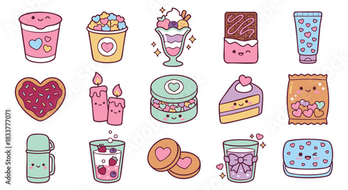 Kawaii sweets and treats collection for Valentine's Day or a cute themed party design