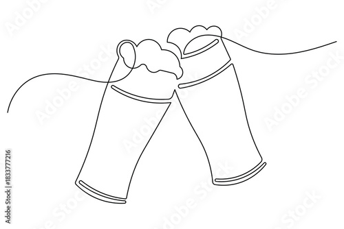 Continuous line drawing of two beer glasses icon minimalist style