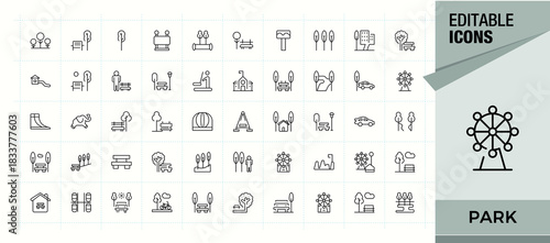 Set of Park line icon. Landscape outline icons collection. Collection of simple line web icons. Garden icon. Editable vector art and illustration.
