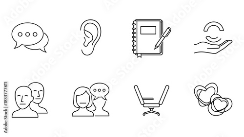 Simple icons set for communication and office tools in linear style
