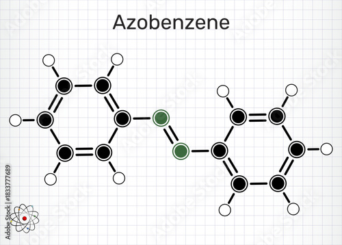 Azobenzene molecule, photoswitchable chemical compound. Chemical structure. Sheet of paper in a cage. Vector illustration