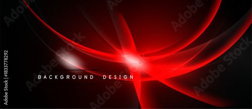 Abstract red lines radiate from central point. Dark background creates dramatic visual effect. Modern design element.