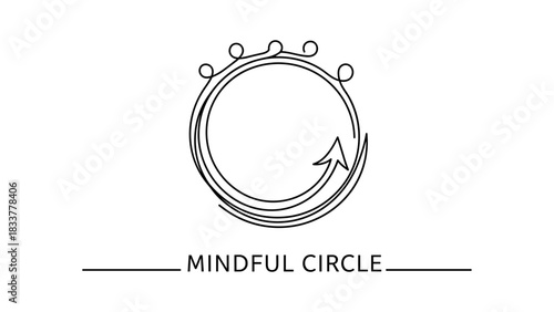 Minimalist circular logo with arrow and connected dots for mindful design