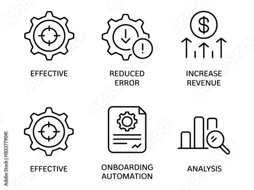 Business process icons for efficiency isolated on transparent background, Vector