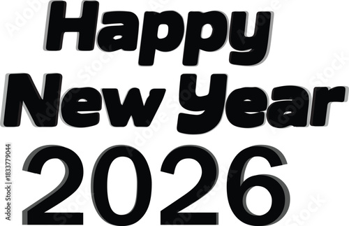 Happy new year 2026 isolated on white background wishing everyone well
Wishing everyone a happy New Year in 2026 with this festive image. The text is bold and black, set against a clean white backgrou