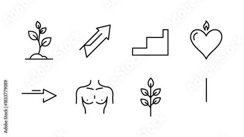 Minimalist line art icons collection: nature, growth, health, and progress