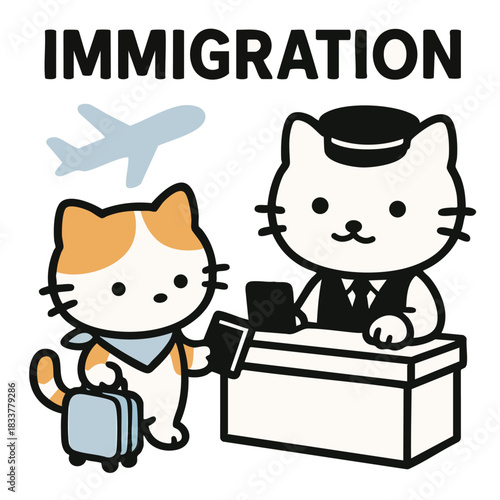 空港の入国審査にゃんこ（パスポートチェック）
Airport Immigration Cat (Passport Control)