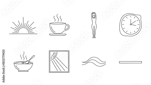 Minimalist morning routine: coffee, yoga, sunlight, and relaxation
