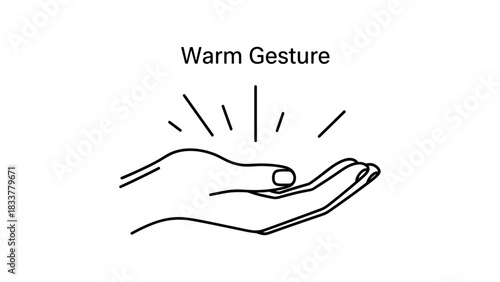 Open hand gesture with radiating lines in simple linear design