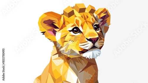 Geometric low poly lion cub with vibrant colors
