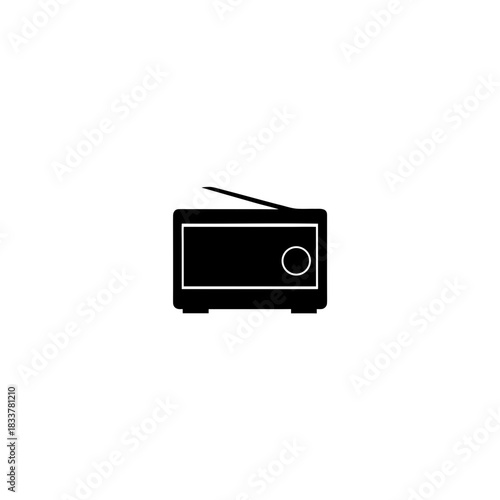 Illustration of a simple black radio with an antenna on transparent background