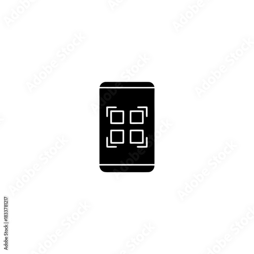 Black smartphone with four squares on the screen icon on transparent background