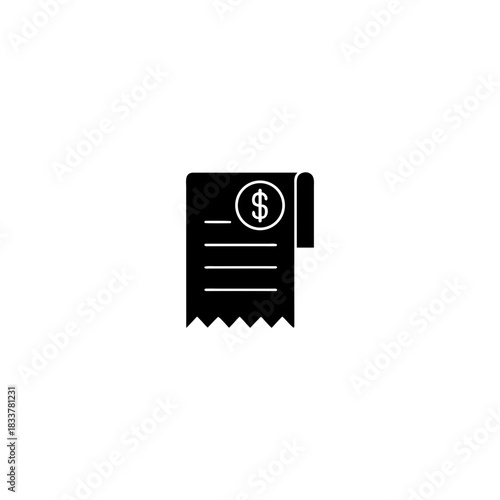 Illustration of a black and white receipt with dollar sign on transparent background