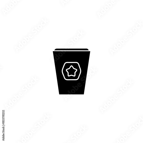 Silhouette of a coffee cup with a star in a hexagon shape on transparent background