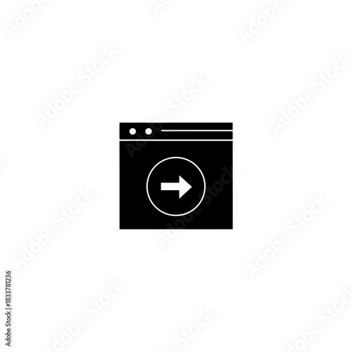 Black browser window with a right arrow in a white circle on transparent background