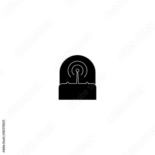 Illustration of a black router with antenna and signal on transparent background